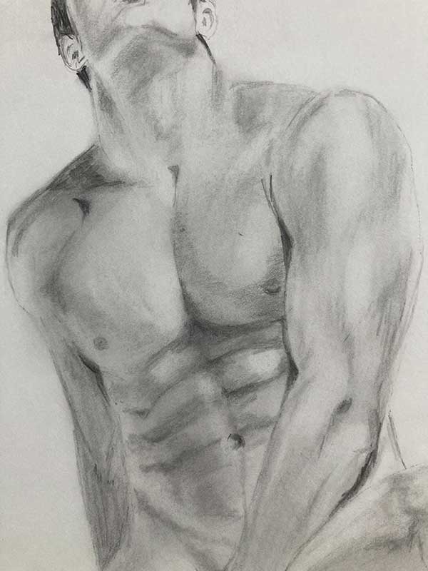 Aktmalerei - Teilausschnitt mit Details des Bildes der schöne Mann