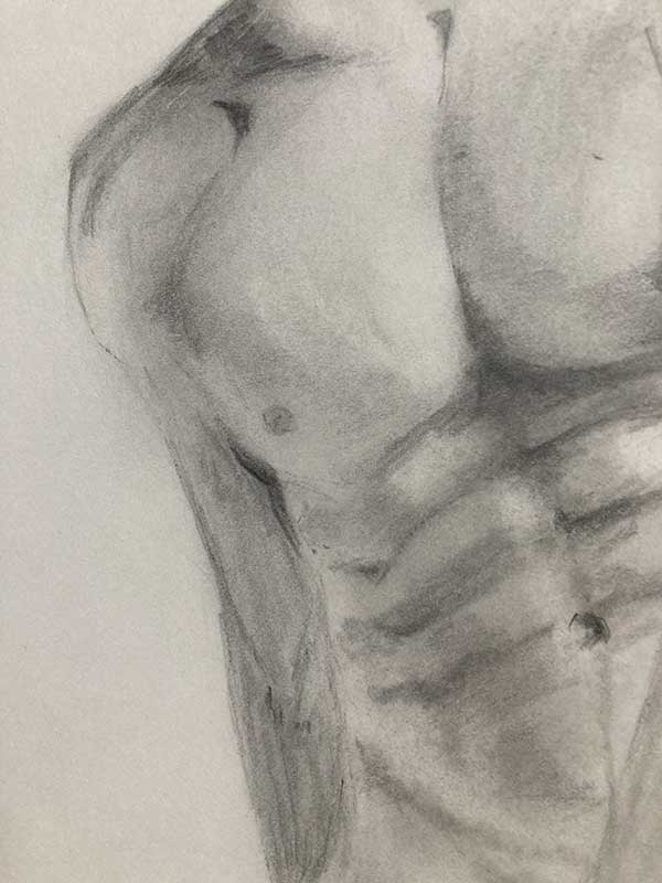 Aktmalerei - Weiterer Teilausschnitt mit Details des Bildes der schöne Mann