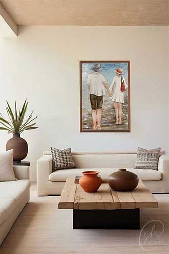 Verkauf von Gemälden | Hand in Hand | Beispiel des Werks mit Rahmen