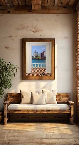 Referenzen | Bild Maskenball in Venedig | Bild im Rahmen an einer Wand