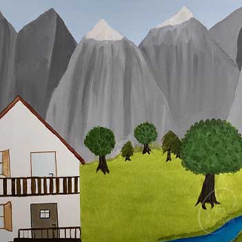 Haus am Berg - Ein Bild aus einem Kinder-Workshop.